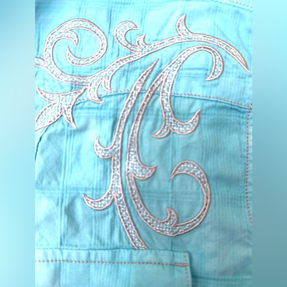 Vintage Wrangler Western Shirt Hand Tie Dyed Blue and Green - by LizaLuna - Picture 5 of 9